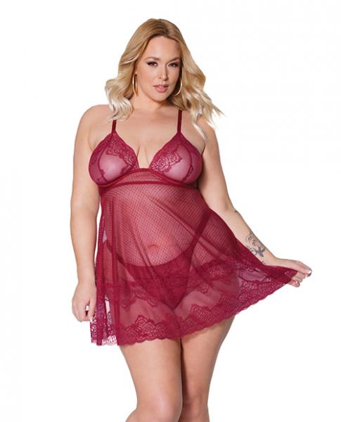 Holiday Soft Underwire Babydoll & Thong Merlot 1X/2X