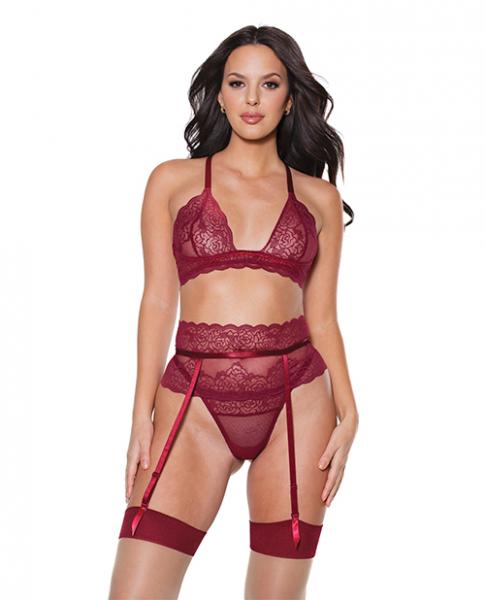 Holiday Bra, Garter Belt & Thong Merlot Lg