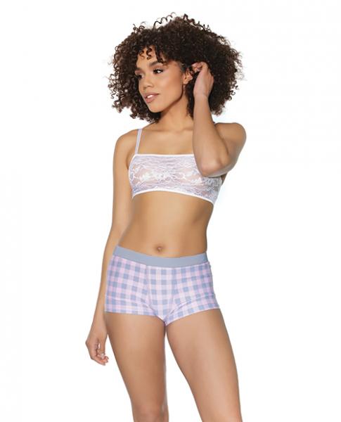 Crystal Pink Buffalo Check Print Short Grey/pink O/s