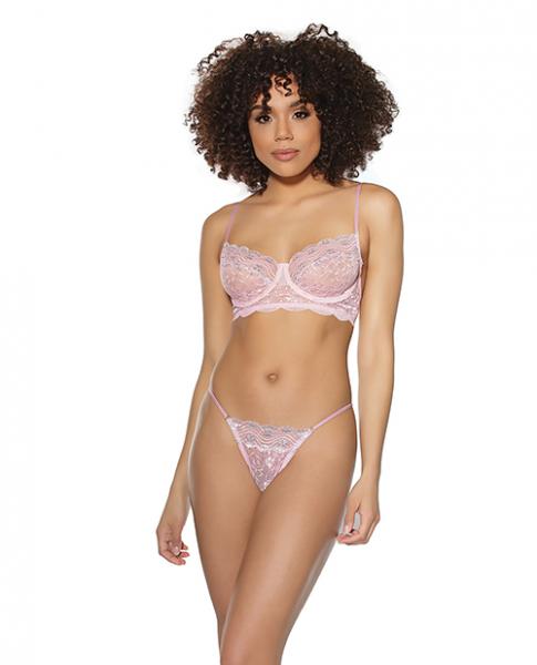 Crystal Pink Underwire Bra & G-string Pink/silver Lg