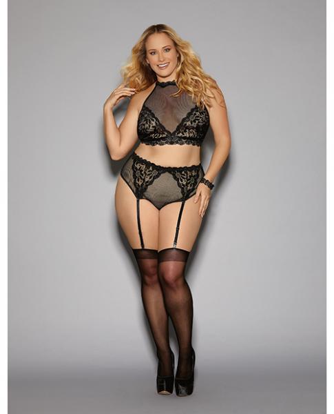 Euphoria Bra Set W/detachable Garters & Hose Black Qn