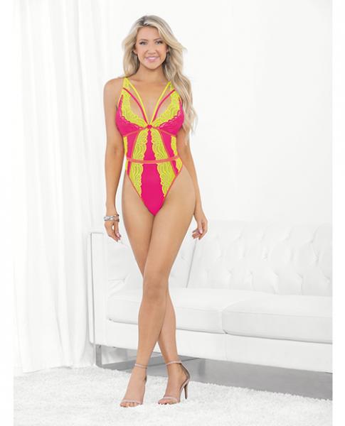 Festival Wear Strappy Teddy W/brazilian Back Neon Lg