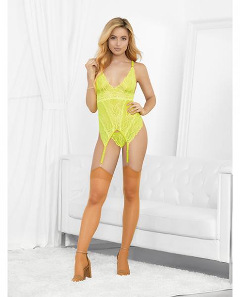 Neons Bustier W/nude Hose & G-string Neon Lime Md