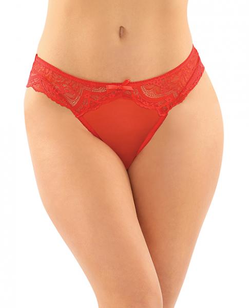 Cassia Crotchless Lace & Mesh Panty Red L/xl