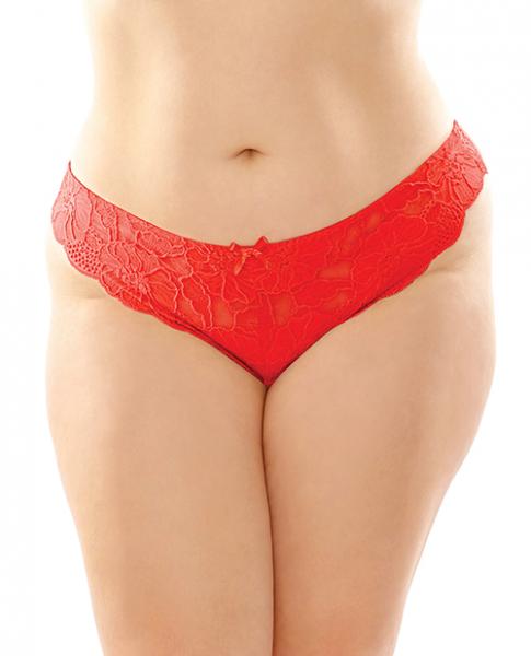 Poppy Crotchless Floral Lace Panty Red Qn