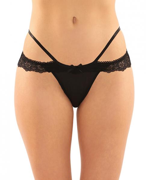 Posey Strappy Lace & Microfiber Crotchless Panty Black L/xl