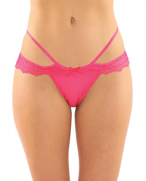 Posey Strappy Lace & Microfiber Crotchless Panty Pink S/m