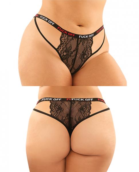 Vibes Buddy Fuck Off Caged Lace Panty & Micro Thong Black Qn