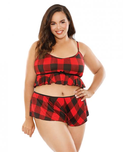 Curve Noelle Crop Cami  & Shortie Set Red/black 3x/4x