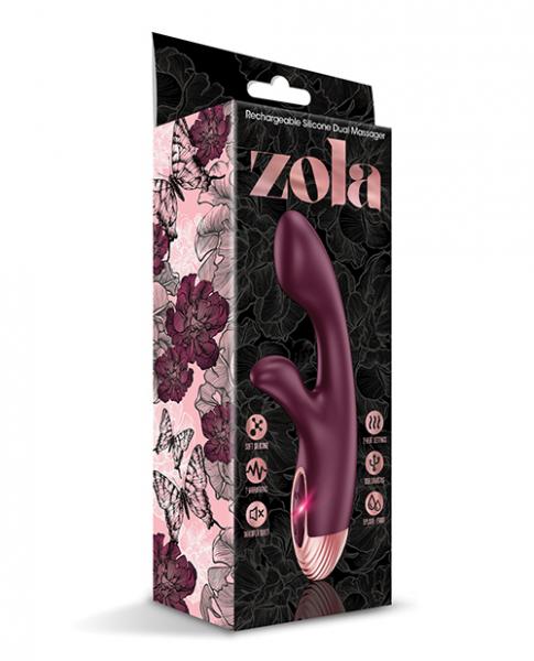 Zola Rechargeable Silicone Dual Massager - Burgundy/rose Gold