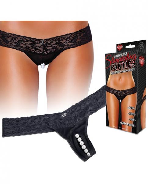 Hustler Stimulating Panties Pearl Beads Black S/M