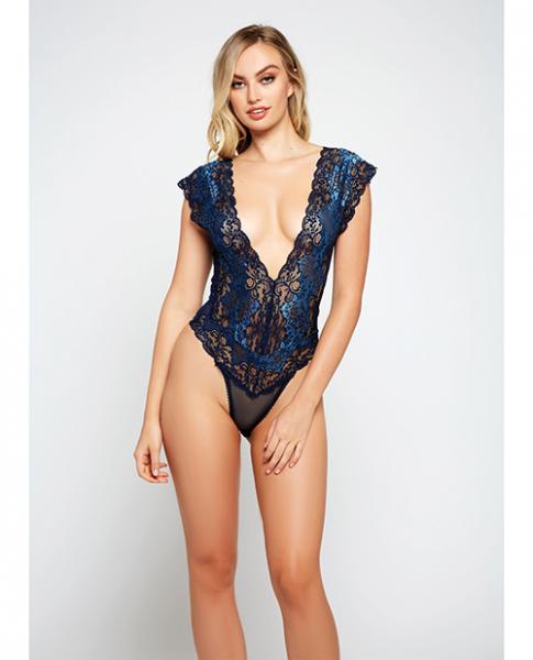 Lace & Mesh Deep V Teddy Blue Sm