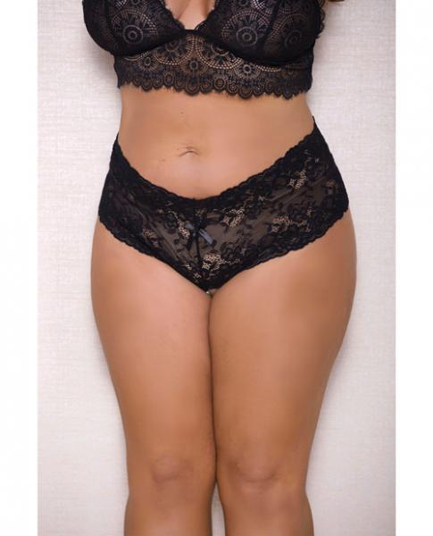 Lace, Pearl Boyshorts Satin Bow Accents Black 3X/4X