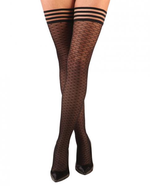 Beth Ann Honeycomb Thigh High Stockings Black Size C