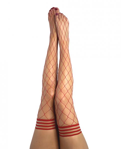 Kix'ies Claudia Large Net Fishnet Thigh Highs Red B