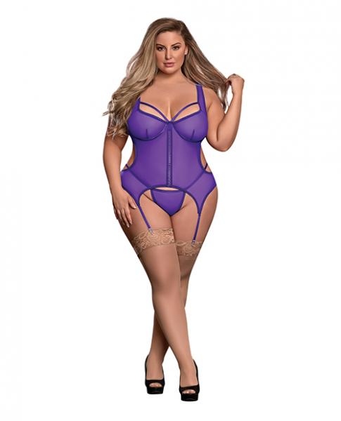 Sheer Mesh Merry Widow & Crotchless G-string Purple Qn