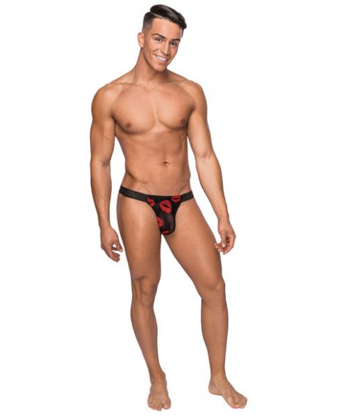 Kiss Me Mesh Micro Thong V Black Red L/XL