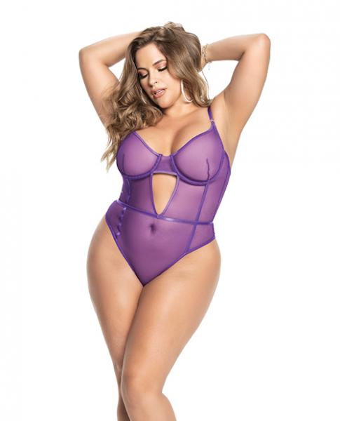 Underwire Sheer Mesh Teddy W/adjustable Straps & Crotch Closure Orchid 2x/3x