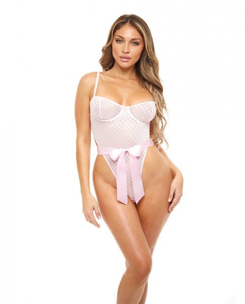 Logan Underwire Teddy W/satin Front Ribbon Tie Pink  L/xl