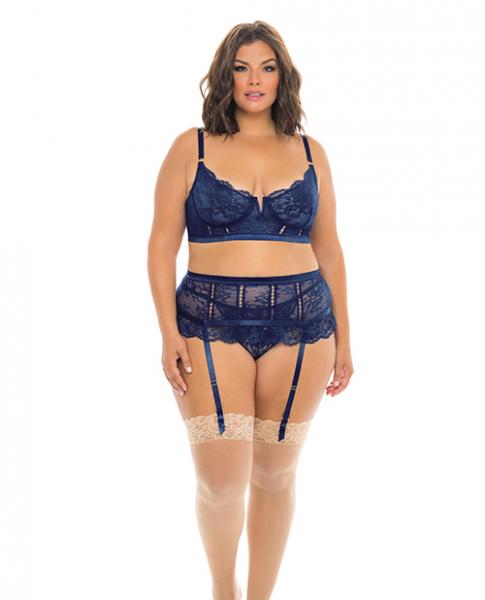 Adrienne Underwire Bra, High Waist Garterbelt & G-string Estate Blue 3x