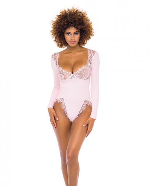 Maria Ribbed Knit & Lace Teddy Crystal Rose Sm