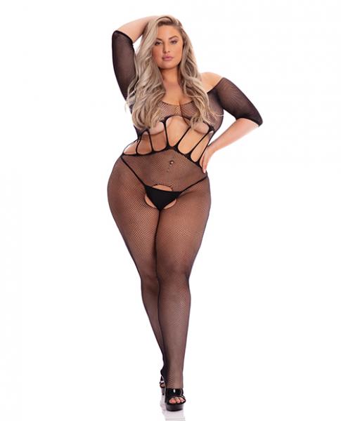 Pink Lipstick Amplify Crotchless Bodystocking Black Qn