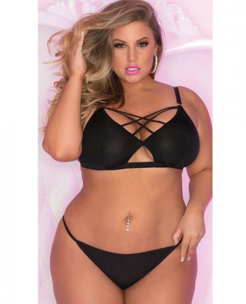 Pink Lipstick Back Talk Bra & Panty Black 1X/2X