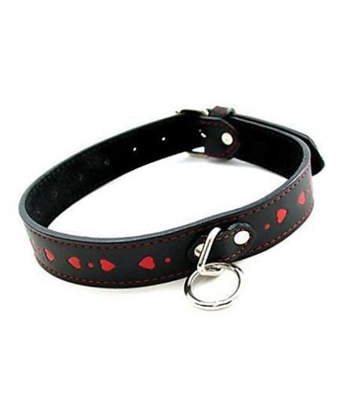 Plesur Pvc Collar W/hearts - Black/red