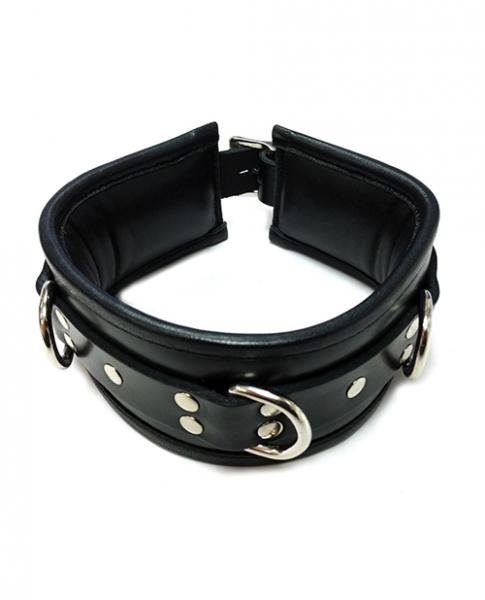 Rouge Leather Padded 3 D Ring Collar - Black