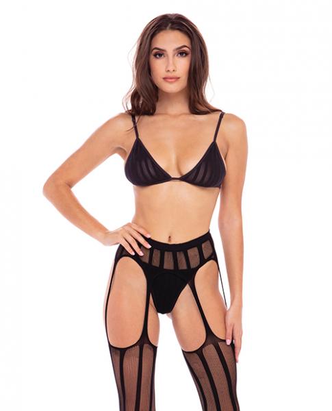 Rene Rofe Straight Up Garter Set Black M/l