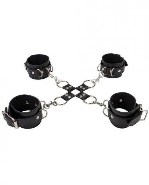 Ouch Leather Hand And Leg Cuffs Black