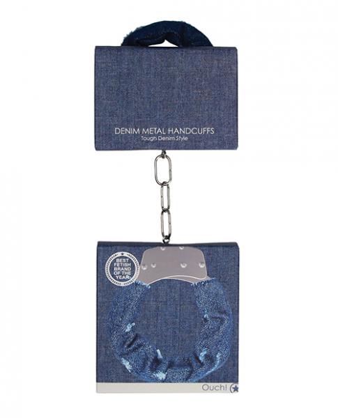 Shots Ouch Denim Metal Handcuffs - Blue