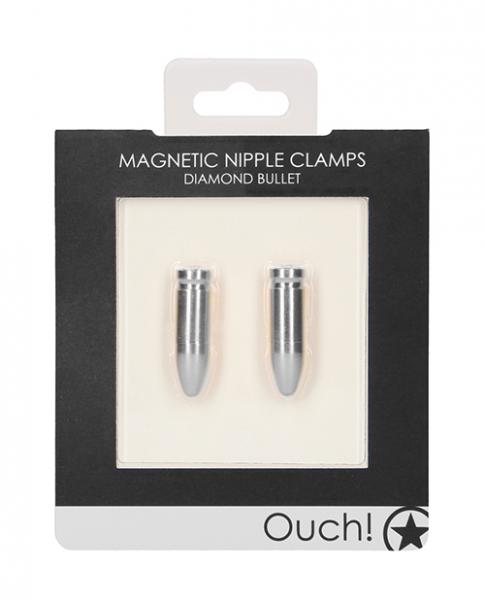 Shots Ouch Diamond Bullet Magnetic Nipple Clamps - Silver