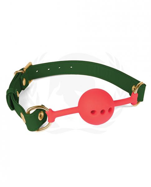 Spartacus Silicone Ball Gag W/green Pu Straps - 46 Mm