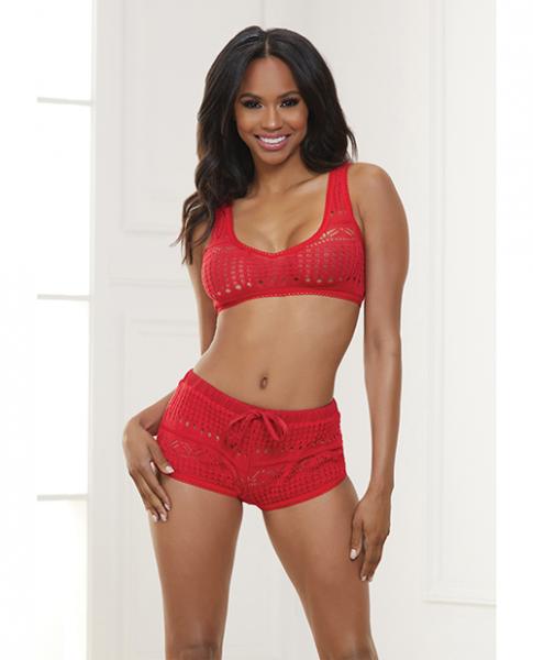 Knit Bralette & Cheeky Shorts Flame Scarlet Sm