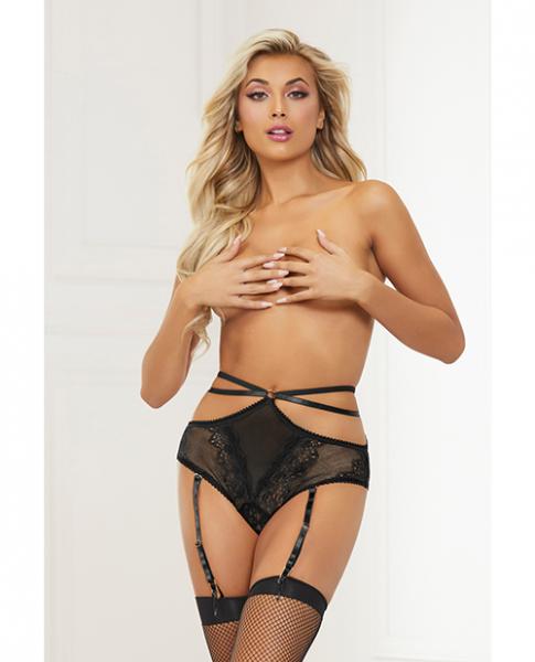 Stretch Lace High Waist Panty W/double Straps & Garters Black Xl