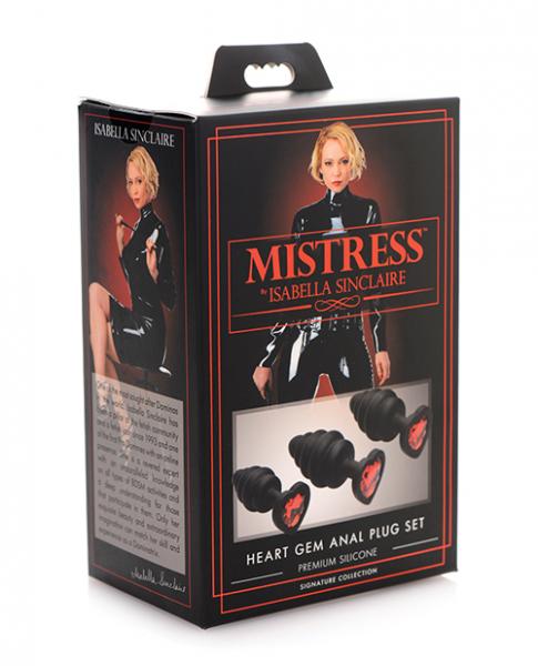 Mistress By Isabella Sinclaire Heart Gem Silicone 3 Pc Anal Plug Set - Black