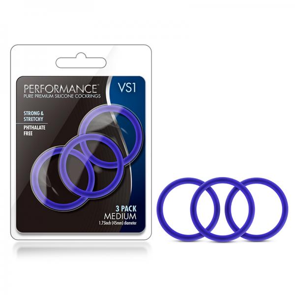 Performance - Vs1 Pure Premium Silicone Cockrings - Medium - Indigo