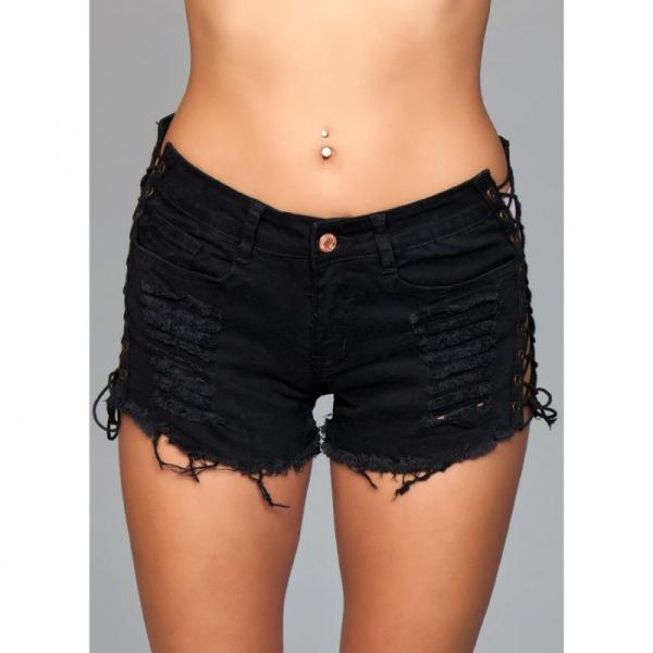 Denim Shorts Lace Up Side Detalil Blk Medium