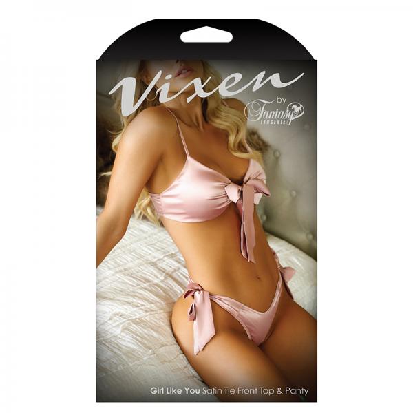 Vixen Girl Like You Satin Tie Front Top & Side Tie Panty L/xl