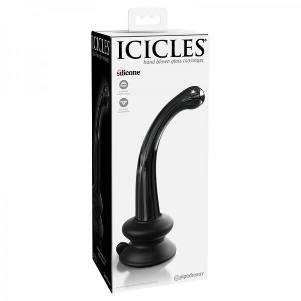 Icicles No 87 Glass G-Spot Wand With Bendable Silicone Suction Cup – Black