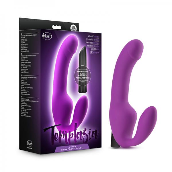 Temptasia Cyrus Strapless Silicone Dildo With Rechargeable Bullet – Purple