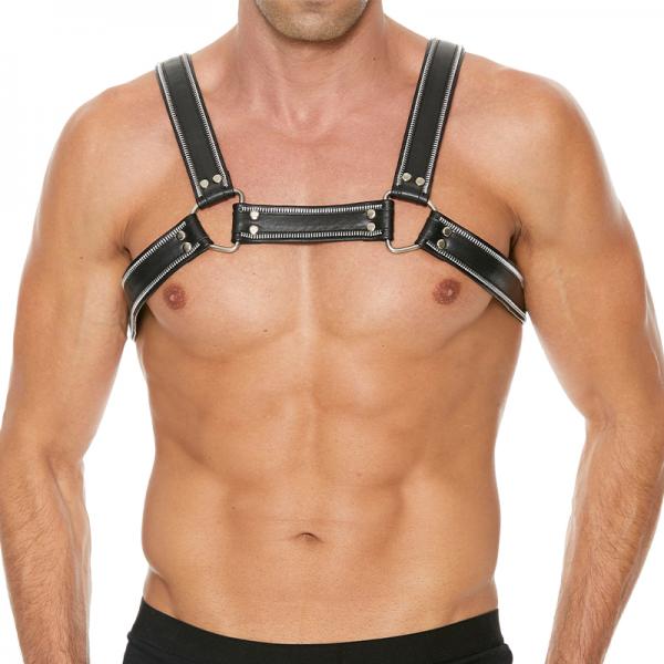 Premium Leather D-ring Zipper Bulldog Harness S/m Black