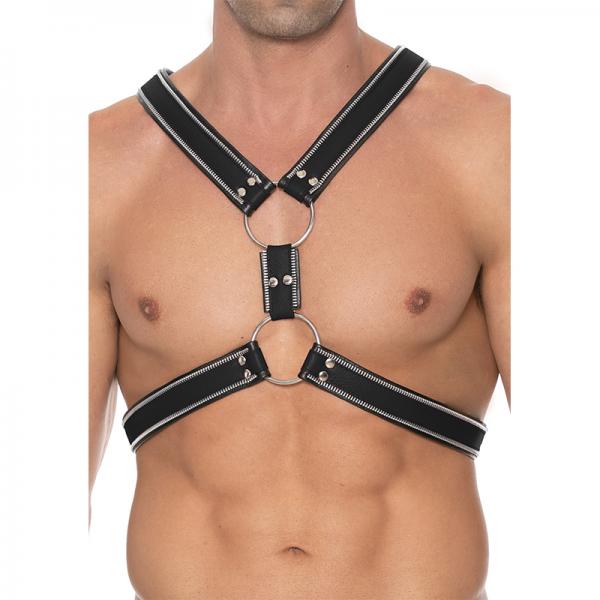 Premium Leather O-ring Zipper Series Bulldog Harness L/xl Black