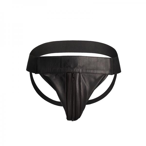 Premium Leather Zipper Front Jock S/m Black