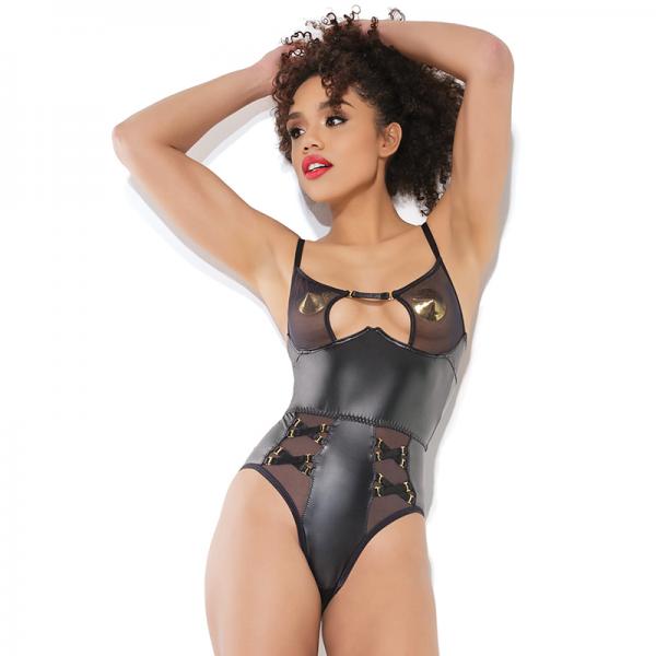 Sheer Crotchless Teddy Black Large Hanging