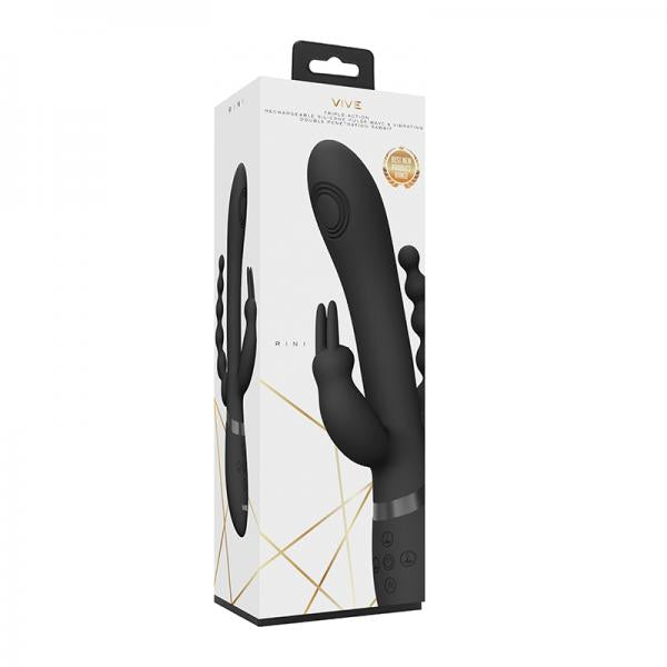 Vive - Rini Rechargeable Pulse-wave Triple-motor Silicone Rabbit - Black