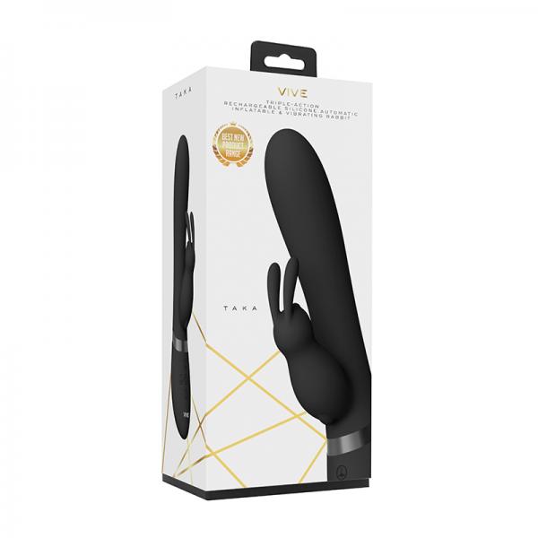 Vive - Taka Rechargeable Auto-inflatable Triple-motor Silicone Rabbit - Black