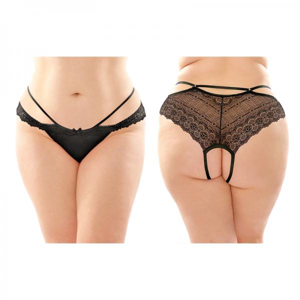 Posey Strappy Lace And Microfiber Crotchless Panty 6-pack Q/s Black