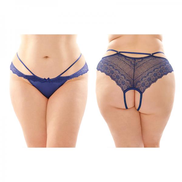 Posey Strappy Lace And Microfiber Crotchless Panty 6-pack Q/s Navy